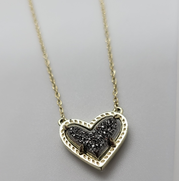 GOLD Platinum Drusy Ari Heart Necklace & Earrings - Picture 2 of 12